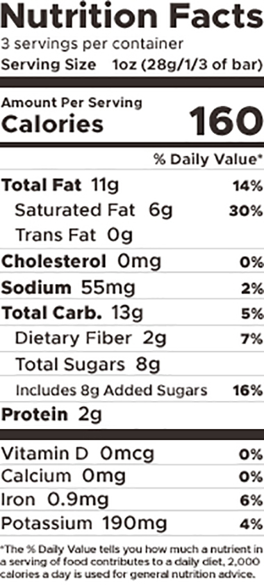 oat milk chocolate sea salt almonds nutrition panel