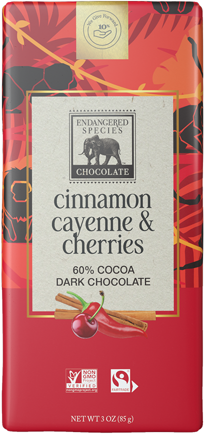 cinnamon, cayenne & cherries +60% dark chocolate